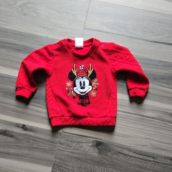 Disney Baby Christmas Sweater Minnie Mouse Reindeer Antlers Red Knit Size 18-24M - Picture 2 of 8